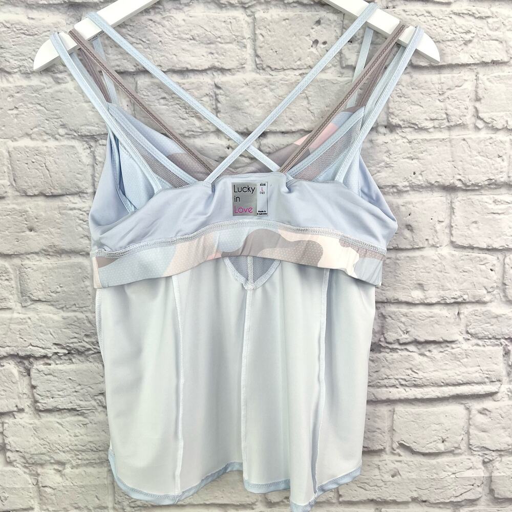 Lucky in Love Womens Size L Undercover Love Camo Over Tank Glace Print Blue NWT - Picture 14 of 16
